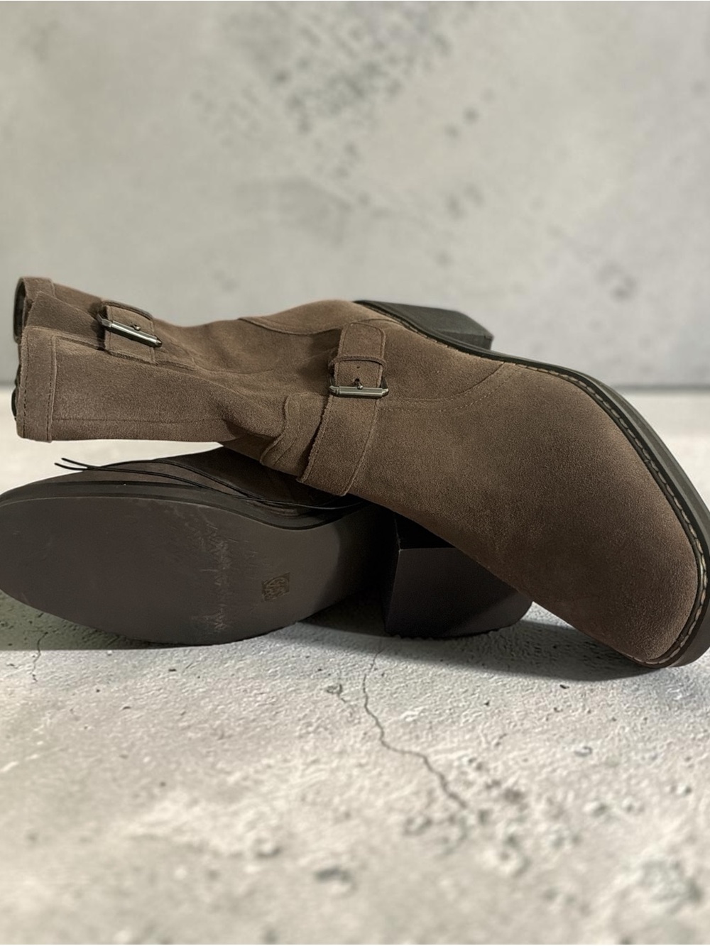 Women's Suede Buckle Heeled Boots - Brown